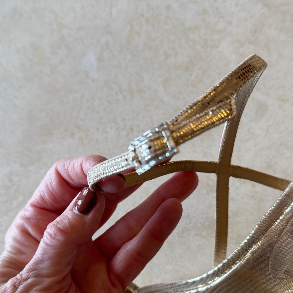 Badgley Mischka Gold Strappy Sandals - Picture 5 of 5